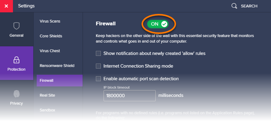 change avast firewall settings
